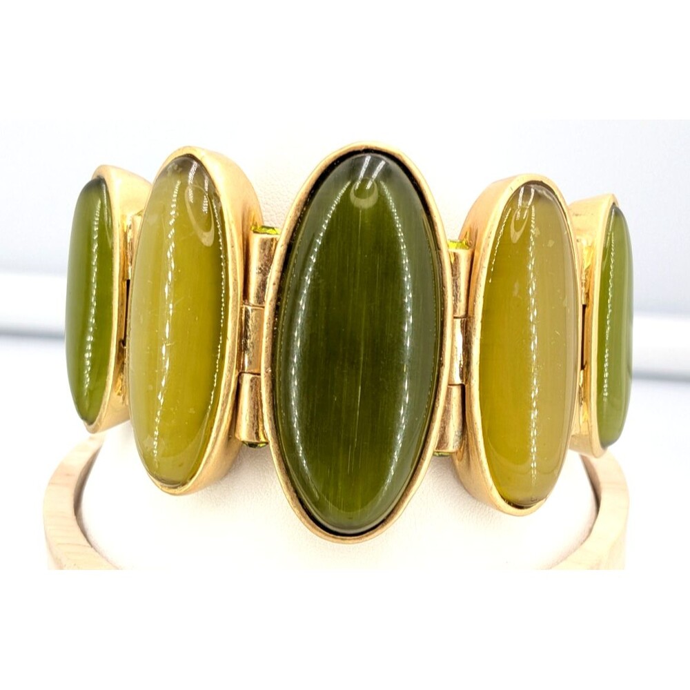 Lia Sophia Bracelet Signed Kiam Family Green Yellow Resin Gold Tone 8in Vintage